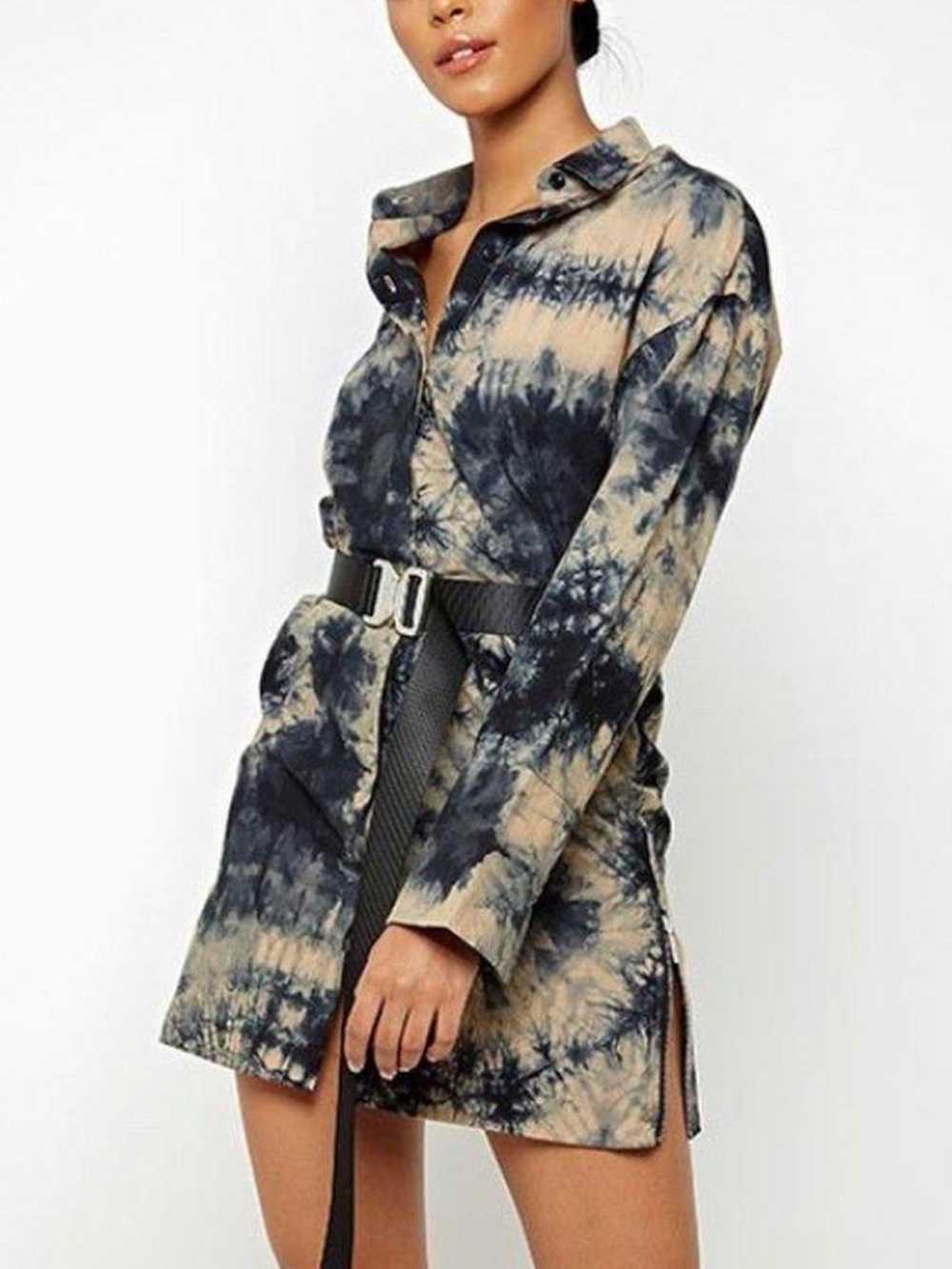 Maniere De Voir Black and Beige Tie-Dye Shirt Dress